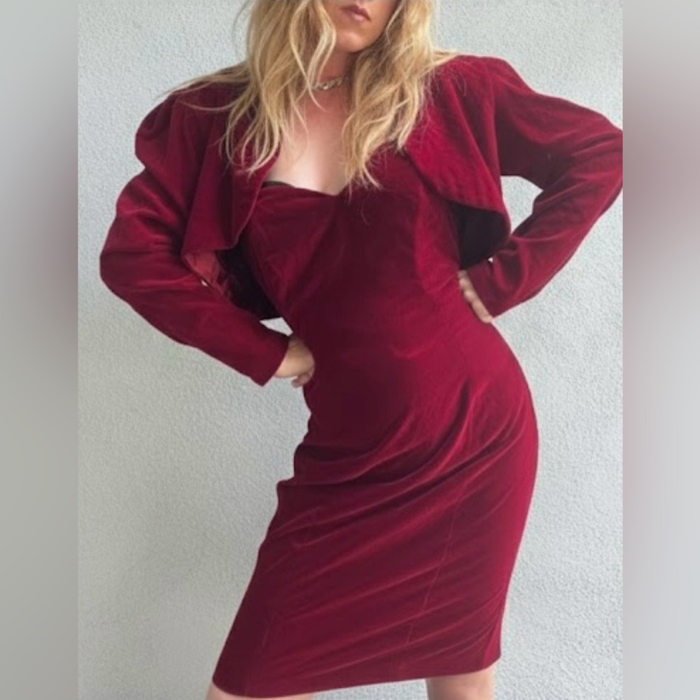 NWT Vintage Karen Lucas for Niki Originals Red Velvet Dress & Bolero Set VTG 14